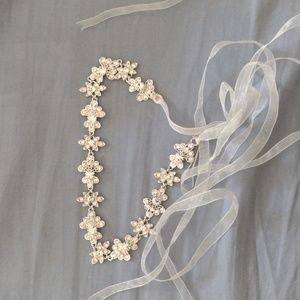 David's Bridal Crystal Wedding Dress Belt with White Ribbon